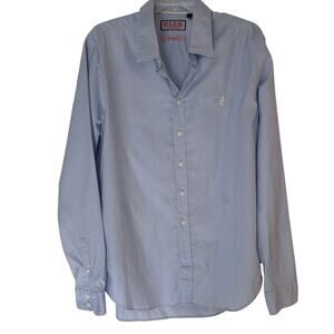 Thomas PINK Slim Spread Collar Cotton Blue Button Up Green Fox Logo Men's XL